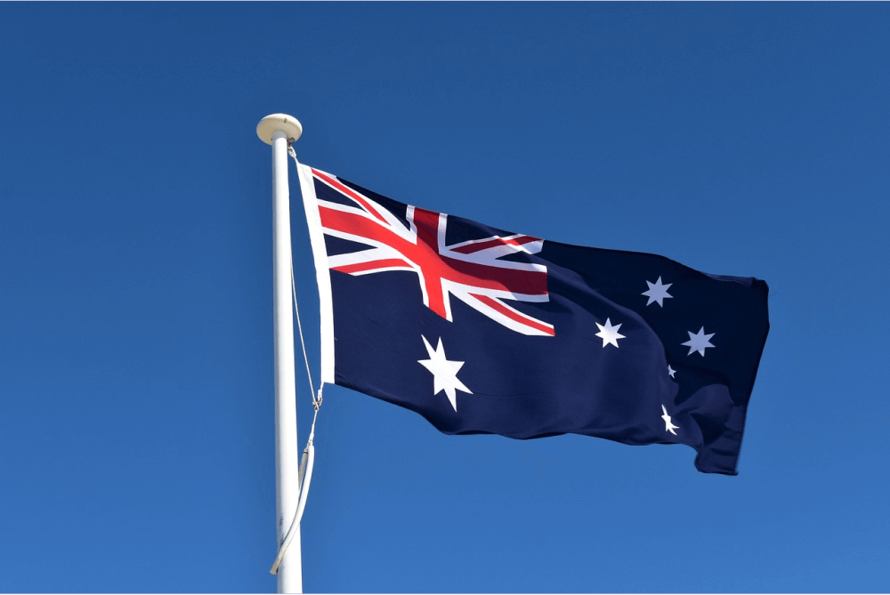 Large Australian flag on a pole