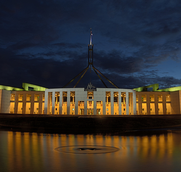 Parliament building in the evening