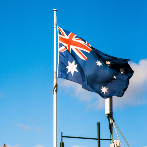 Australian flag on a pole