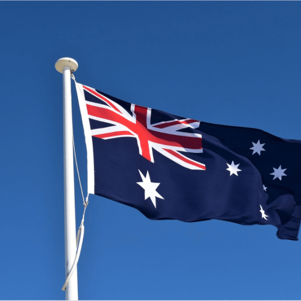 Large Australian flag on a pole