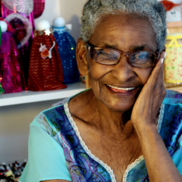 Aged woman smiles